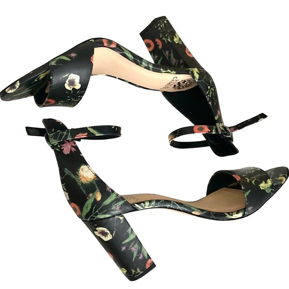 VINCE CAMUTO Corlina Floral Ankle Strap Sandal Heels Black NEW - Picture 8 of 10